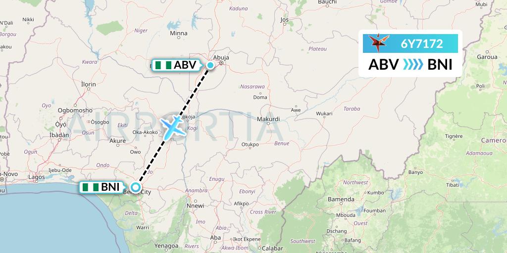 6Y7172 SmartLynx Flight Map: Abuja to Benin