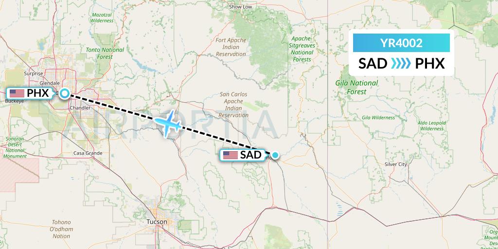 YR4002 Scenic Airlines Flight Map: Safford to Phoenix