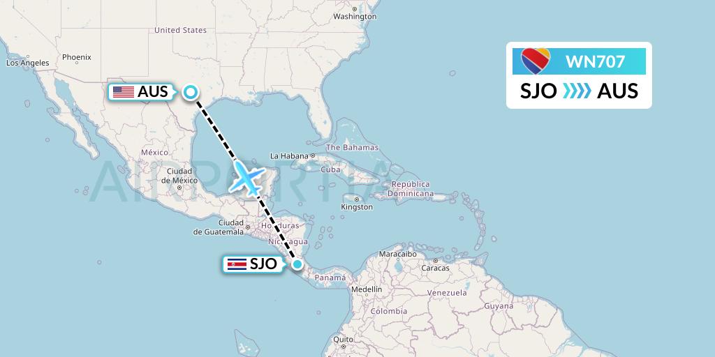 WN707 Southwest Airlines Flight Map: San Jose to Austin