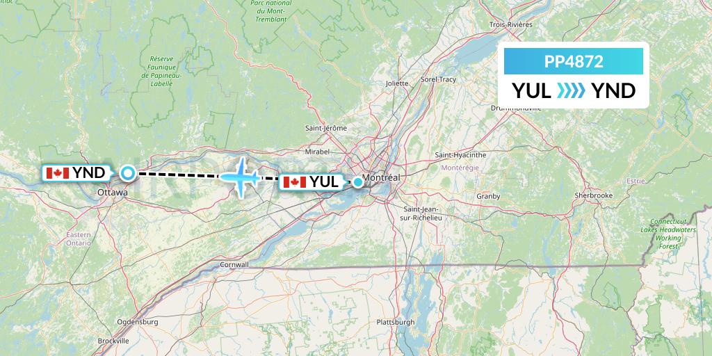 PP4872 Jet Aviation Business Jets Flight Map: Montreal to Gatineau