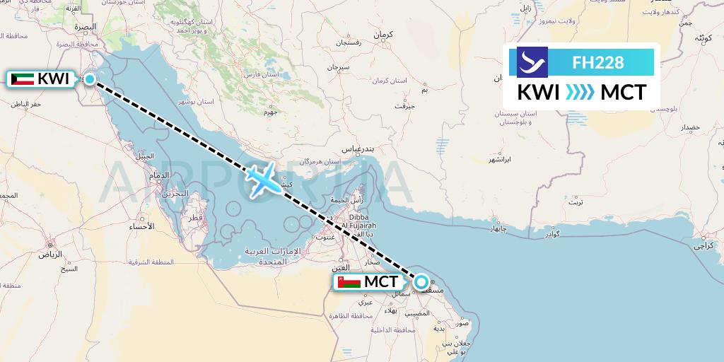 FH228 Freebird Airlines Flight Map: Kuwait City to Muscat