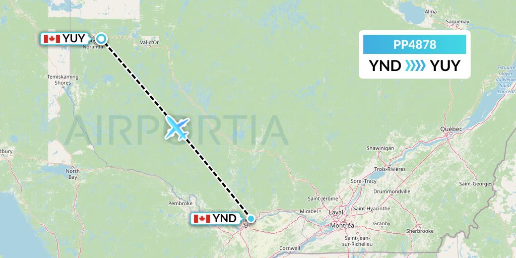 PP4878 Jet Aviation Business Jets Flight Map: Gatineau to Rouyn
