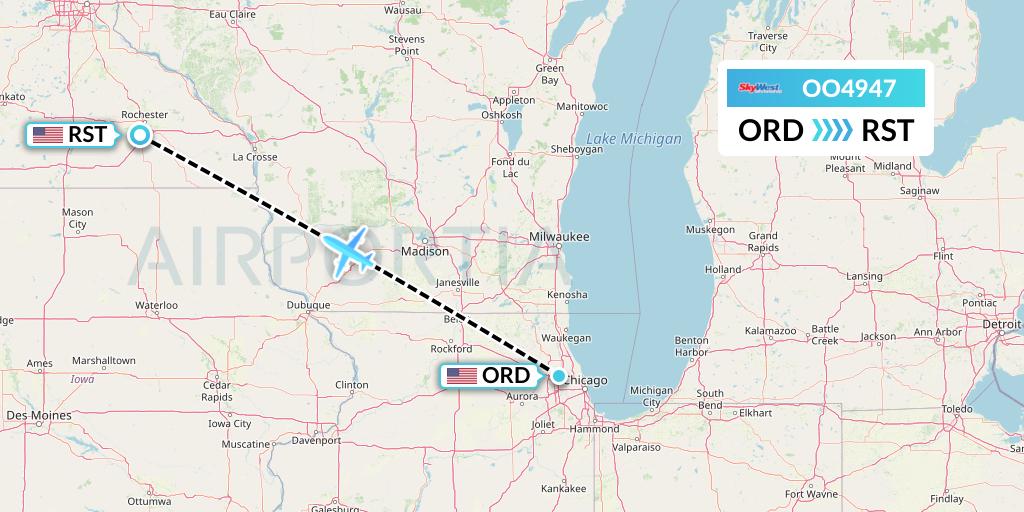 OO4947 SkyWest Airlines Flight Map: Chicago to Rochester