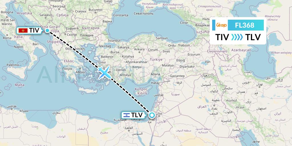 FL368 AirTran Flight Map: Tivat to Tel Aviv