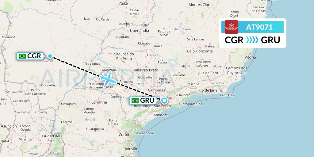 AT9071 Royal Air Maroc Flight Map: Campo Grande to Sao Paulo