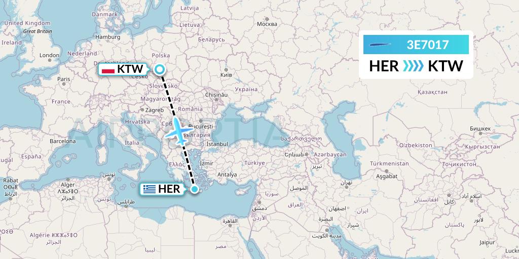 3E7017 Air Choice One Flight Map: Heraklion to Katowice