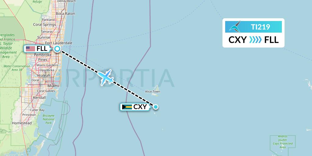 TI219 Tailwind Airlines Flight Map: Cat Cay to Fort Lauderdale