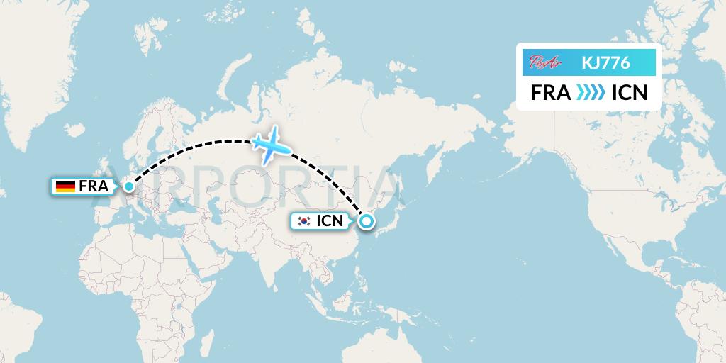 KJ776 Air Incheon Flight Map: Frankfurt to Seoul
