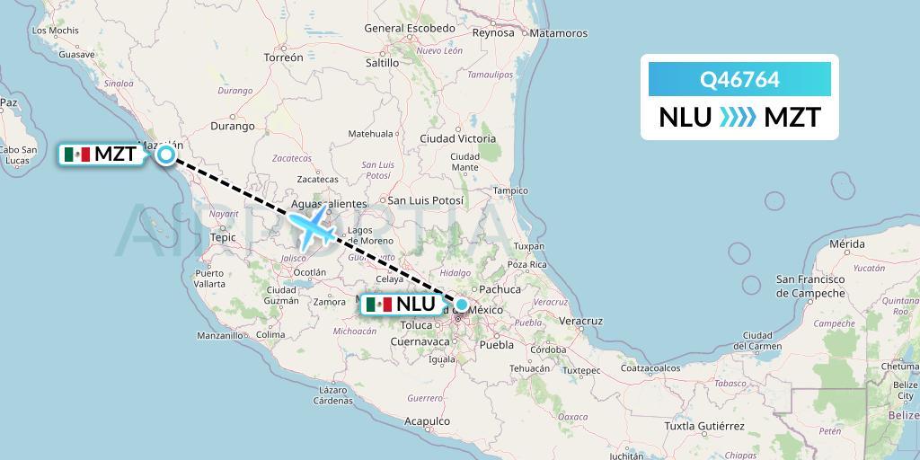 Q46764 Euroairlines Flight Map: Reyes Acozac to Mazatlan