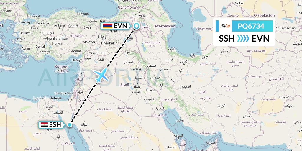 PQ6734 SkyUp Airlines Flight Map: Sharm el-Sheikh to Yerevan