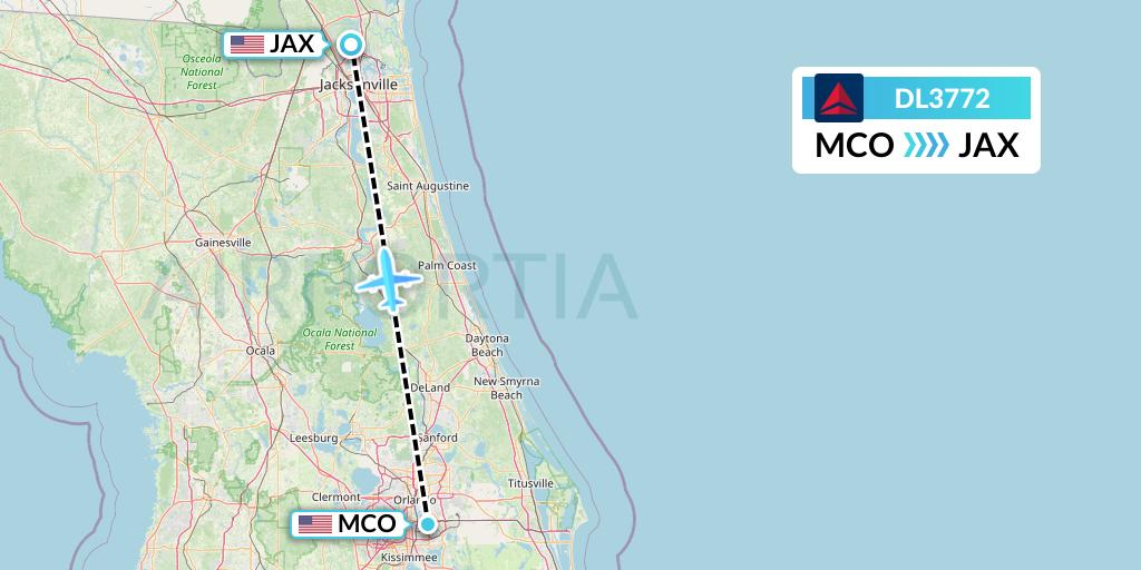 DL3772 Delta Air Lines Flight Map: Orlando to Jacksonville