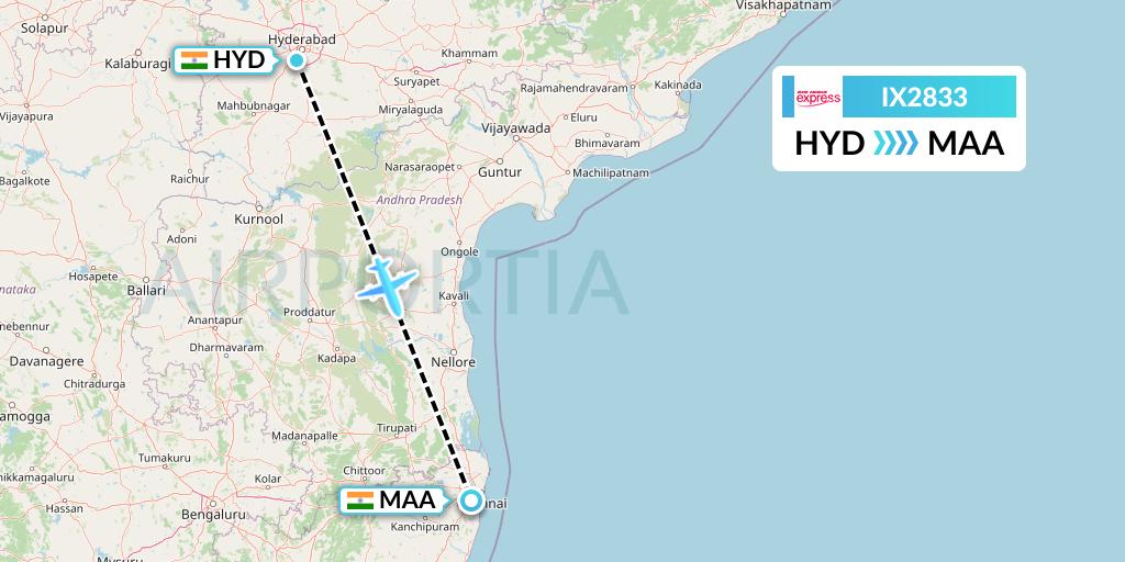 IX2833 Air India Express Flight Map: Hyderabad to Chennai