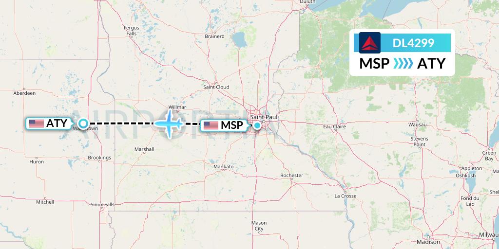 DL4299 Delta Air Lines Flight Map: Minneapolis to Watertown