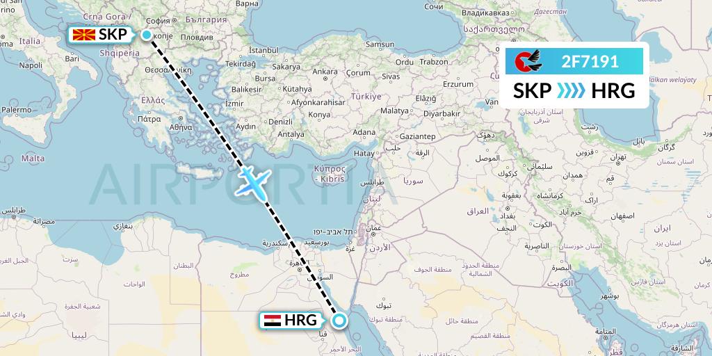 2F7191 twoFlex Taxi Aereo Flight Map: Skopje to Hurghada