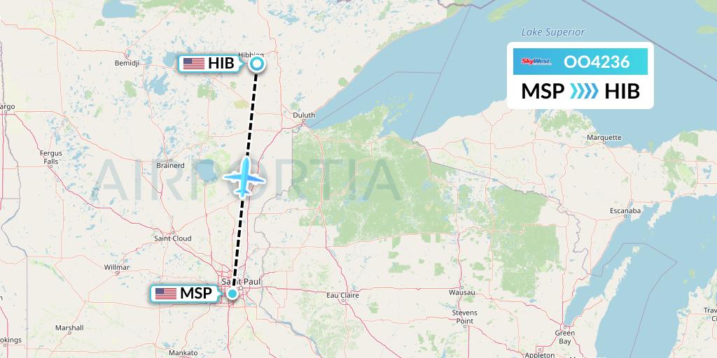 OO4236 SkyWest Airlines Flight Map: Minneapolis to Hibbing