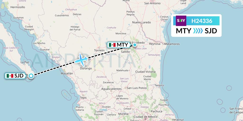 H24336 Sky Airline Flight Map: Monterrey to San Jose del Cabo