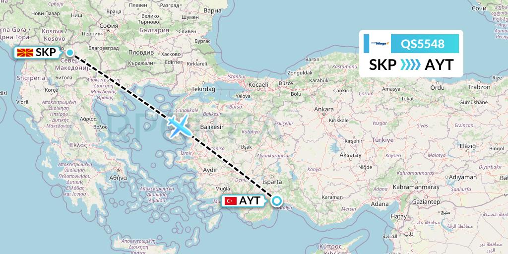 QS5548 Smartwings Flight Map: Skopje to Antalya