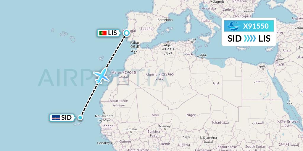 X91550 Avion Express Flight Map: Espargos to Lisbon