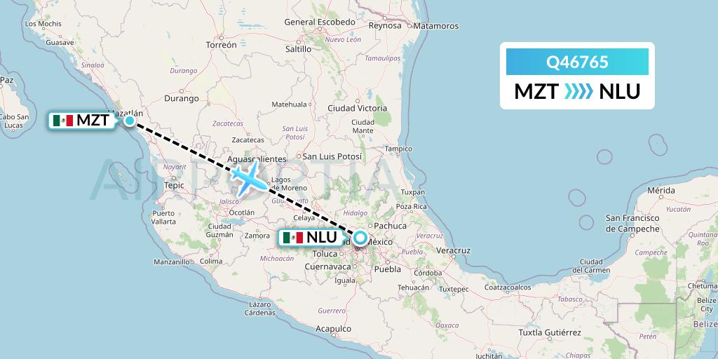 Q46765 Euroairlines Flight Map: Mazatlan to Reyes Acozac