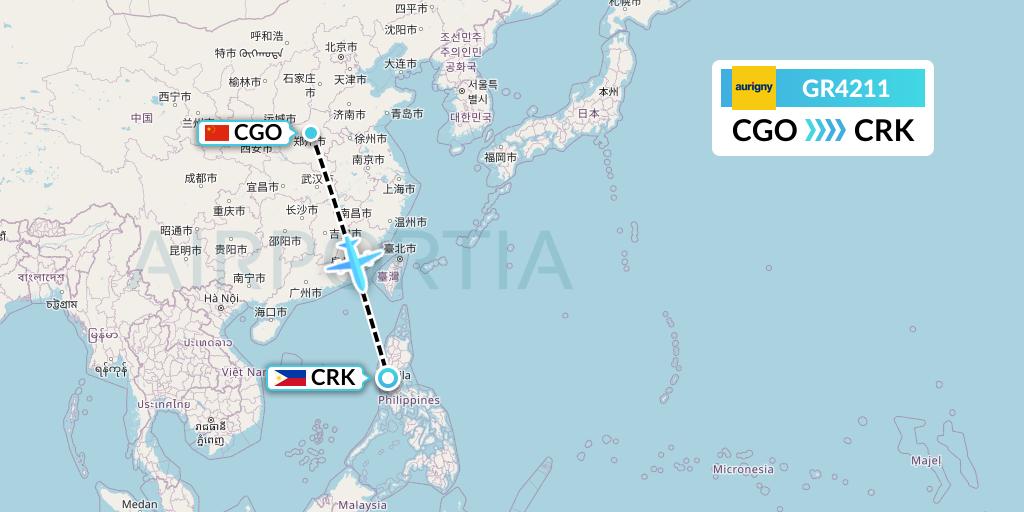 GR4211 Aurigny Air Services Flight Map: Zhengzhou to Angeles City