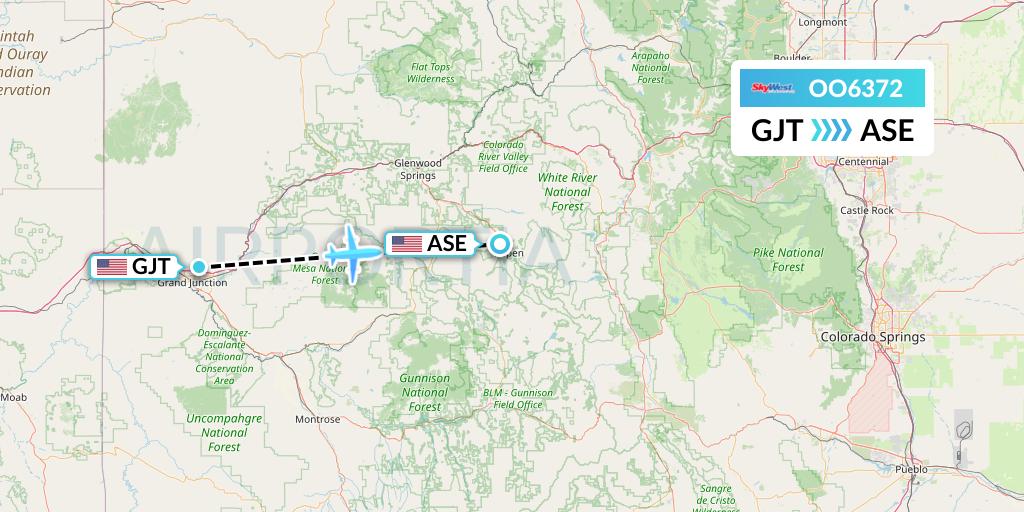 OO6372 SkyWest Airlines Flight Map: Grand Junction to Aspen