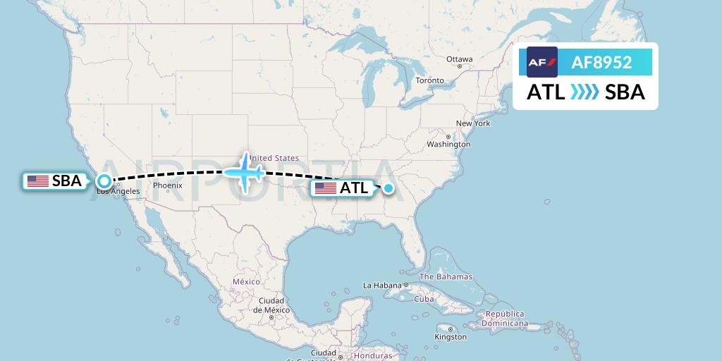 AF8952 Air France Flight Map: Atlanta to Santa Barbara