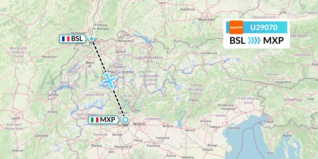 U29070 EasyJet Flight Map: Basel to Milan
