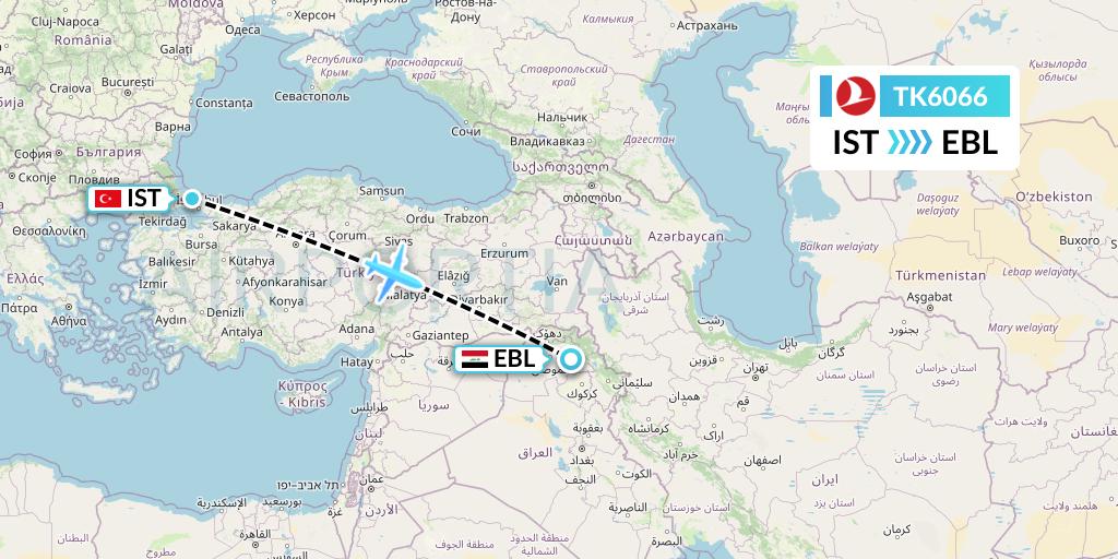 TK6066 Turkish Airlines Flight Map: Istanbul to Arbil