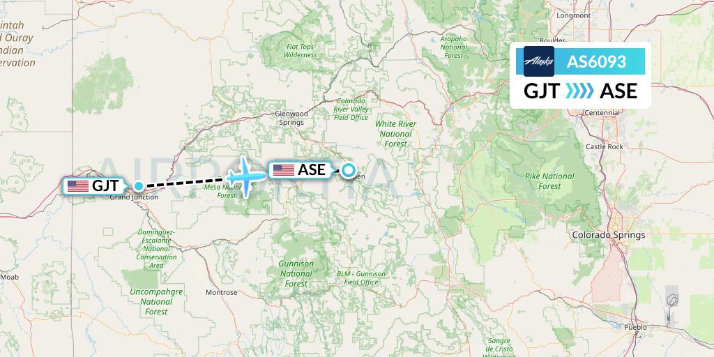 AS6093 Alaska Airlines Flight Map: Grand Junction to Aspen