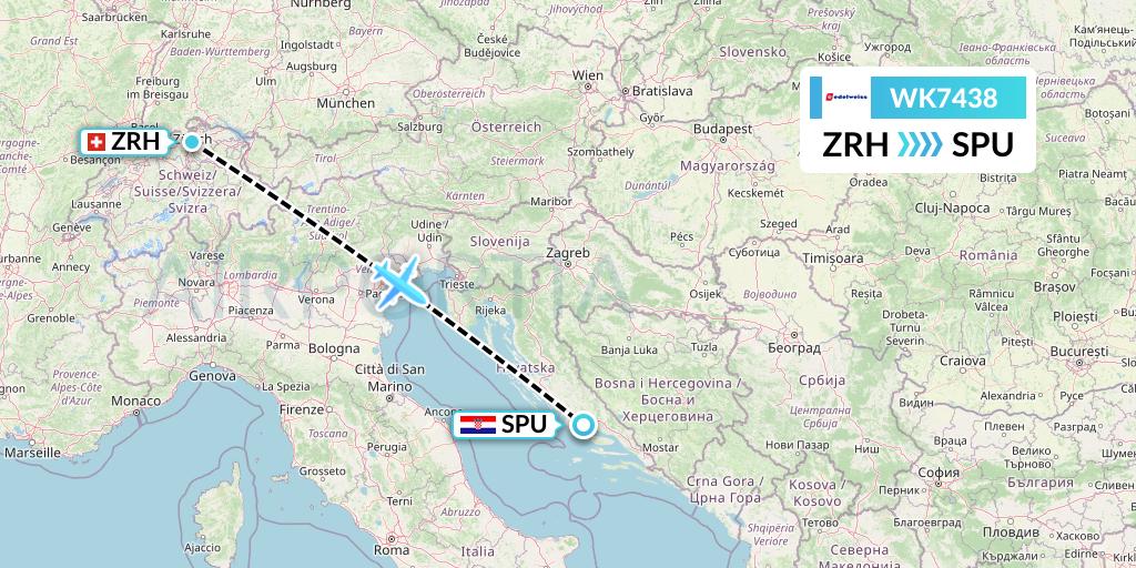WK7438 Edelweiss Air Flight Map: Zurich to Split
