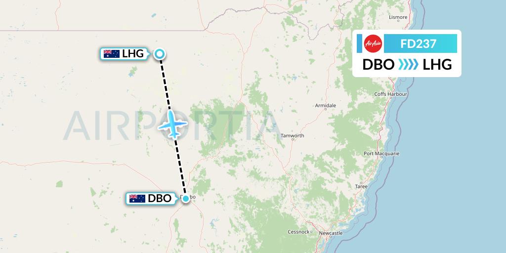 FD237 Thai AirAsia Flight Map: Dubbo to Australia
