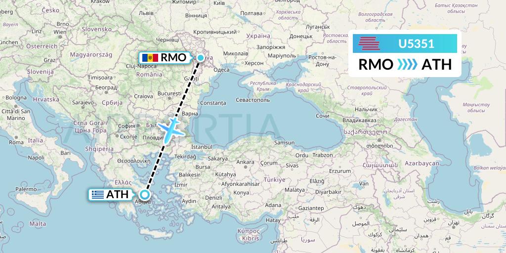 U5351 Karinou Airlines Flight Map: Chisinau to Athens