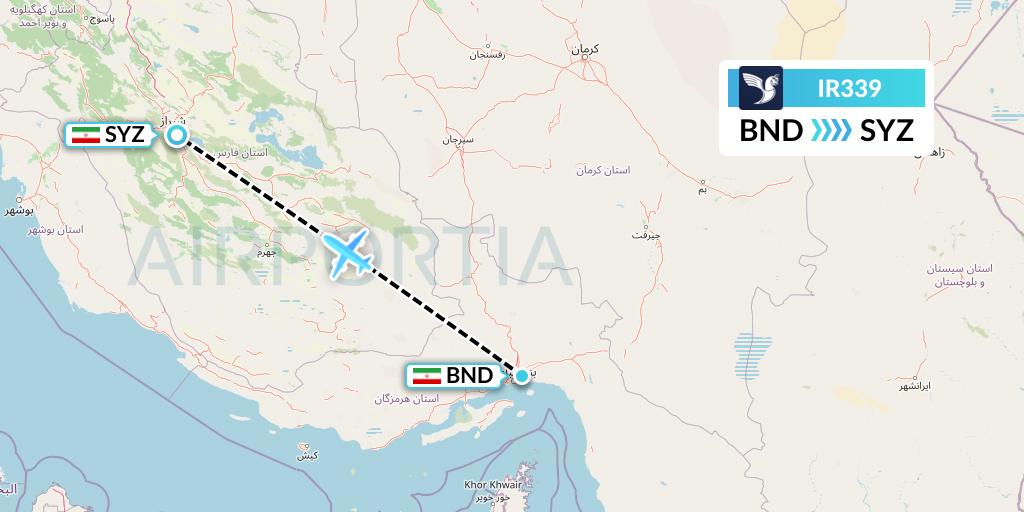 IR339 Iran Air Flight Map: Bandar Abbas to Shiraz