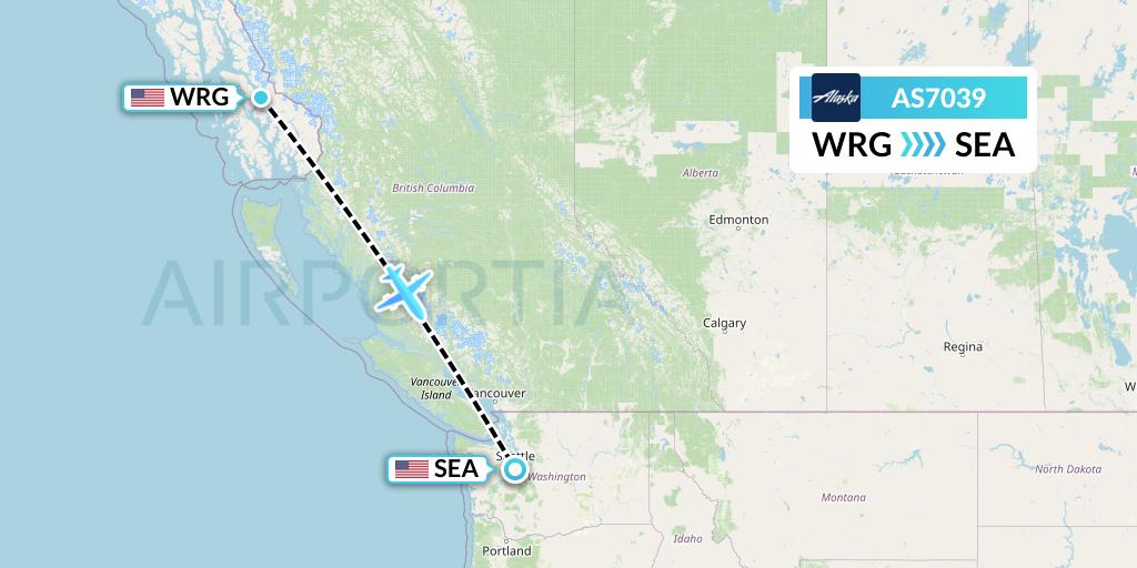 AS7039 Alaska Airlines Flight Map: Wrangell to Seattle