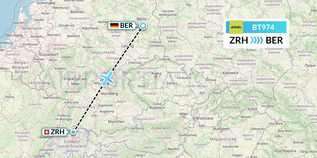 BT974 Air Baltic Flight Map: Zurich to Berlin