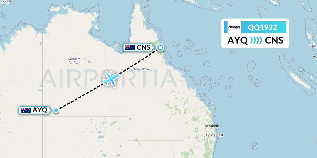 QQ1932 Alliance Airlines Flight Map: Ayers Rock to Cairns