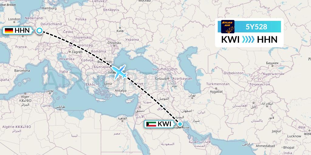 5Y528 Atlas Air Flight Map: Kuwait City to Hahn