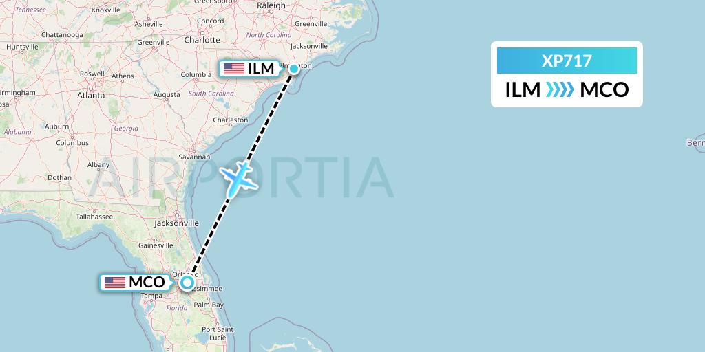 XP717 Avelo Airlines Flight Map: Wilmington to Orlando