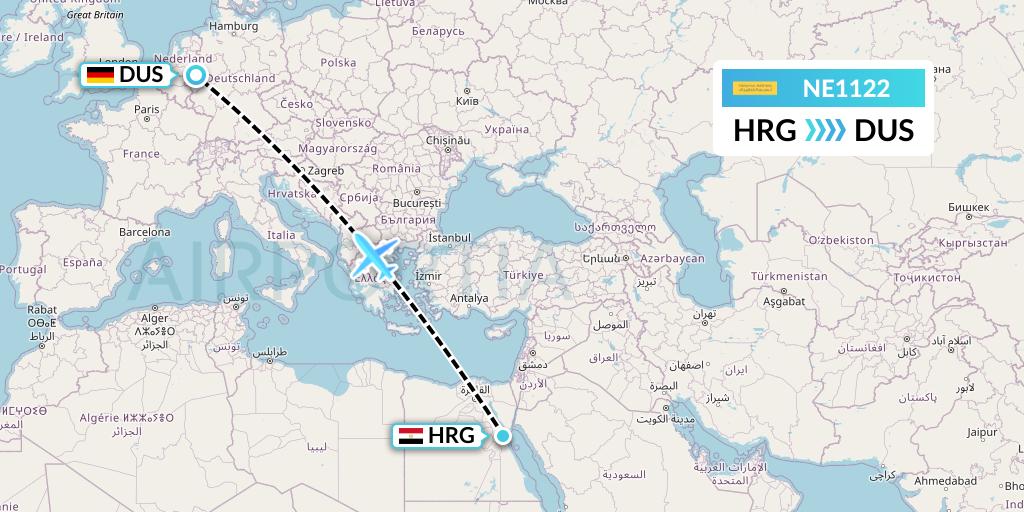 NE1122 Nesma Airlines Flight Map: Hurghada to Dusseldorf