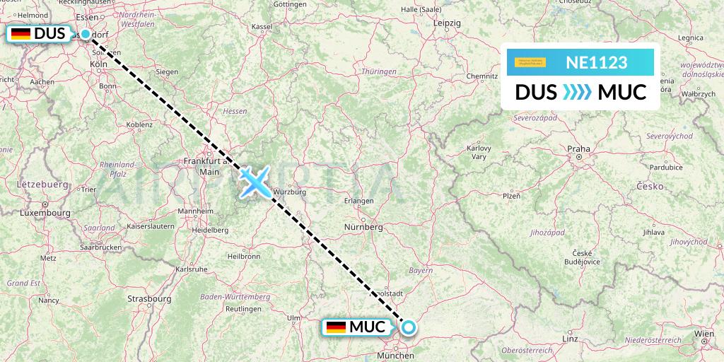 NE1123 Nesma Airlines Flight Map: Dusseldorf to Munich