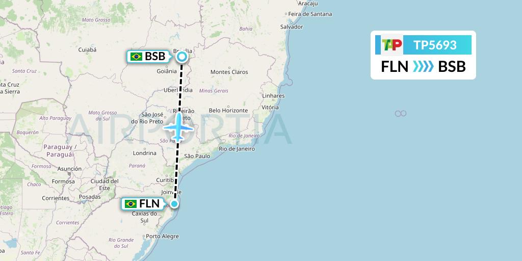 TP5693 TAP Portugal Flight Map: Florianopolis to Brasilia
