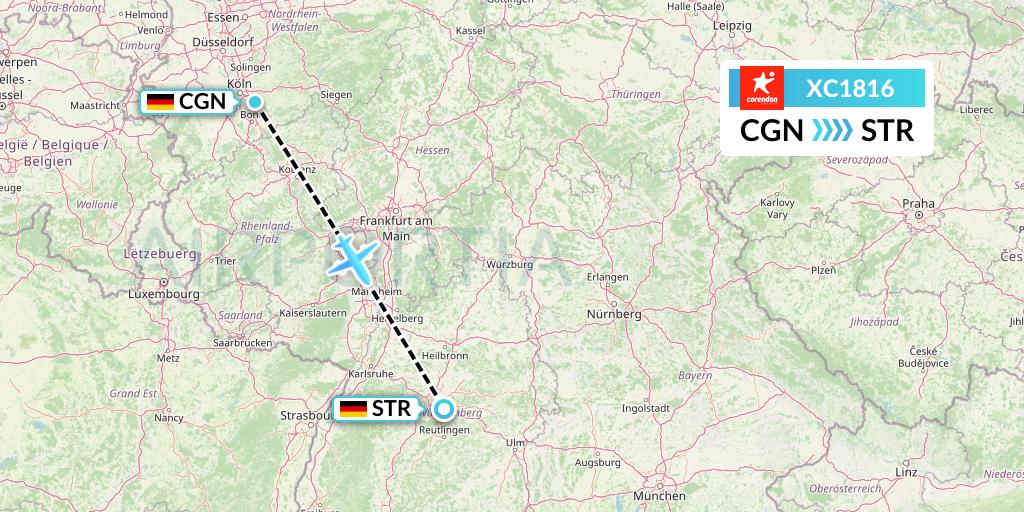 XC1816 Corendon Airlines Flight Map: Cologne to Stuttgart