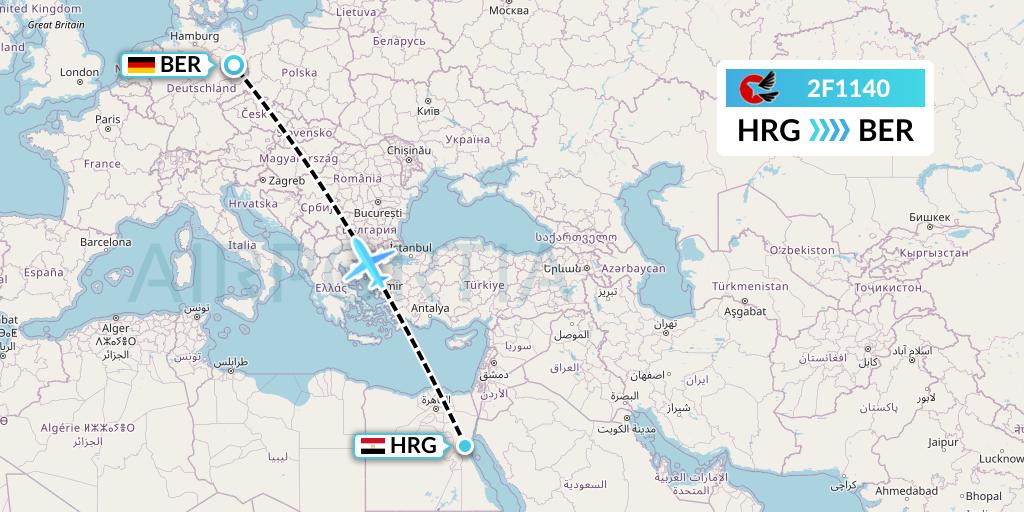 2F1140 twoFlex Taxi Aereo Flight Map: Hurghada to Berlin
