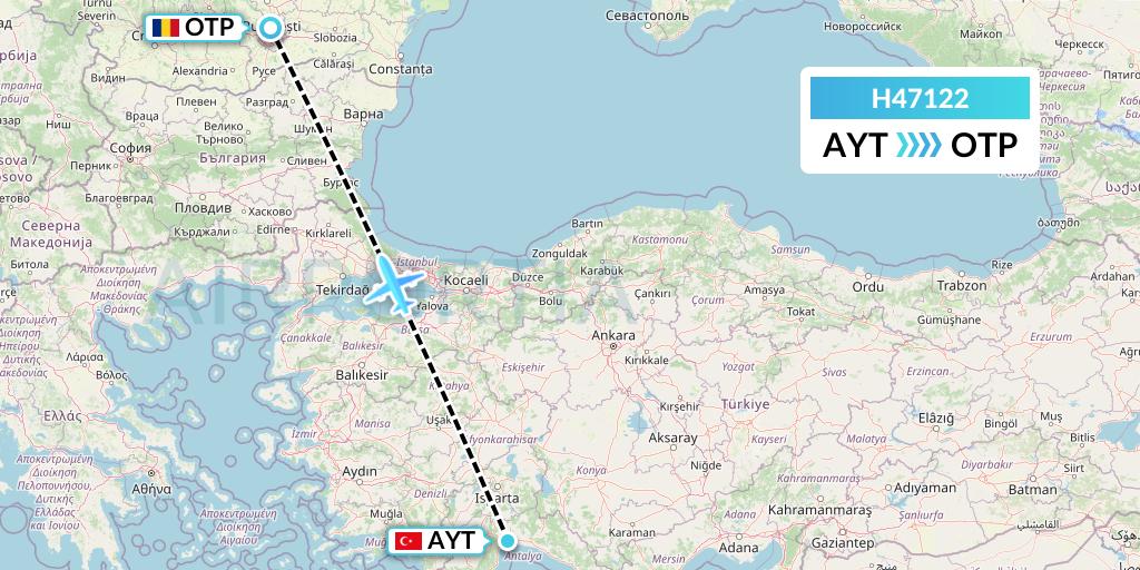 H47122 Hisky Europe Srl Flight Map: Antalya to Bucharest