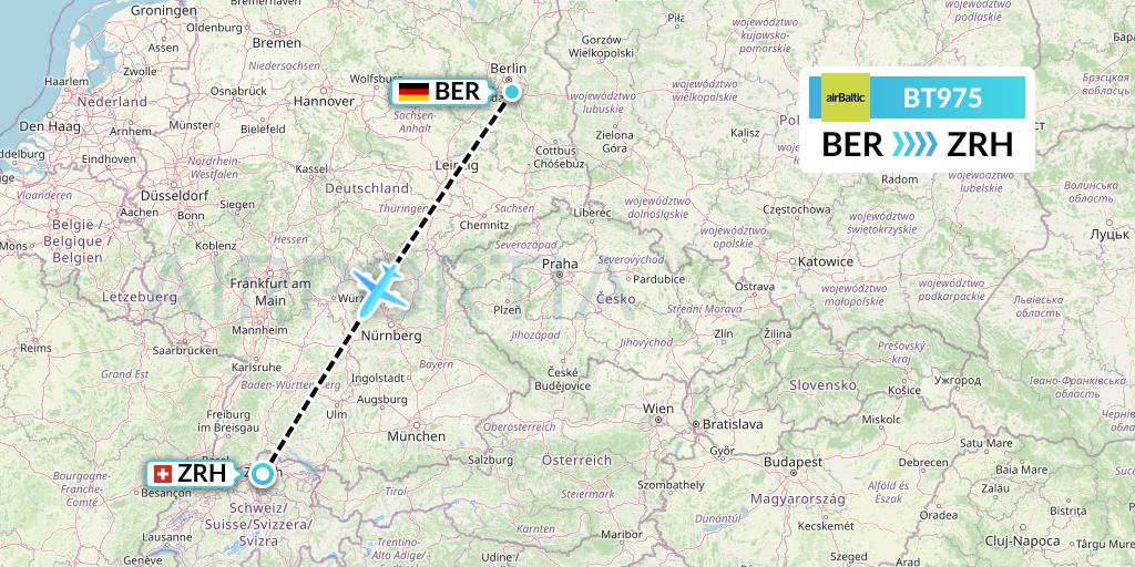 BT975 Air Baltic Flight Map: Berlin to Zurich