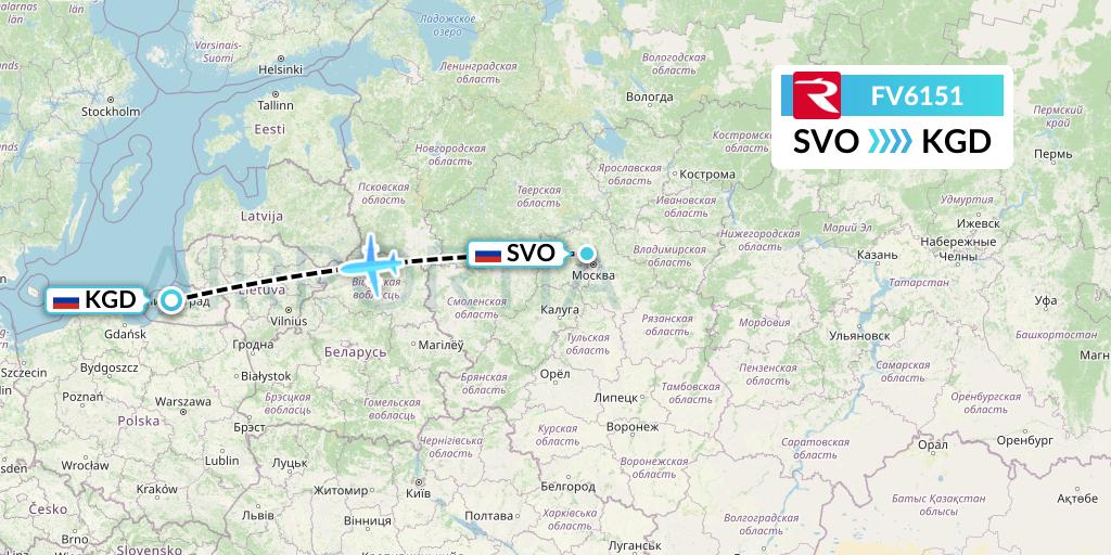 FV6151 Rossiya Flight Map: Moscow to Kaliningrad