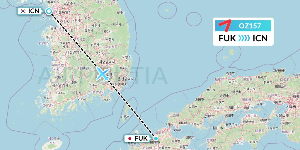 OZ157 Asiana Airlines Flight Map: Fukuoka to Seoul