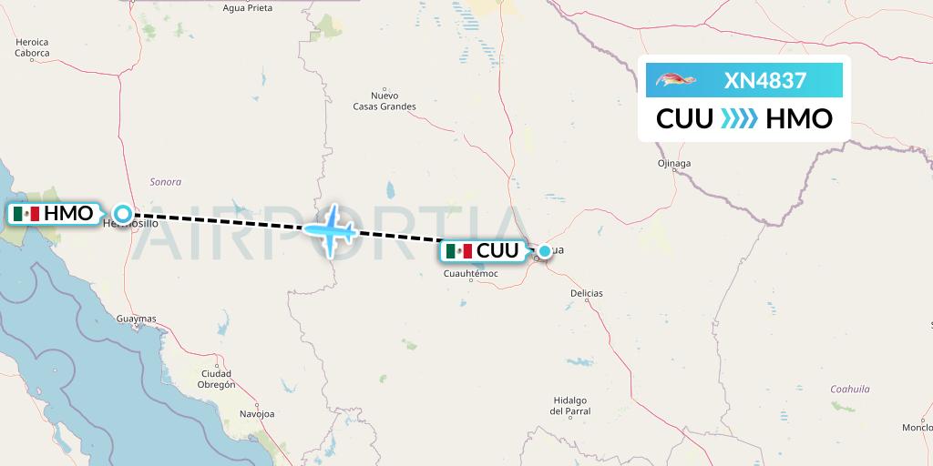 XN4837 Express Air Flight Map: Chihuahua to Hermosillo