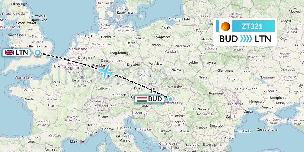 ZT321 Titan Airways Flight Map: Budapest to London