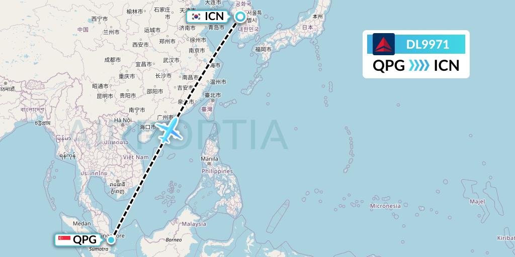 DL9971 Delta Air Lines Flight Map: Singapore to Seoul